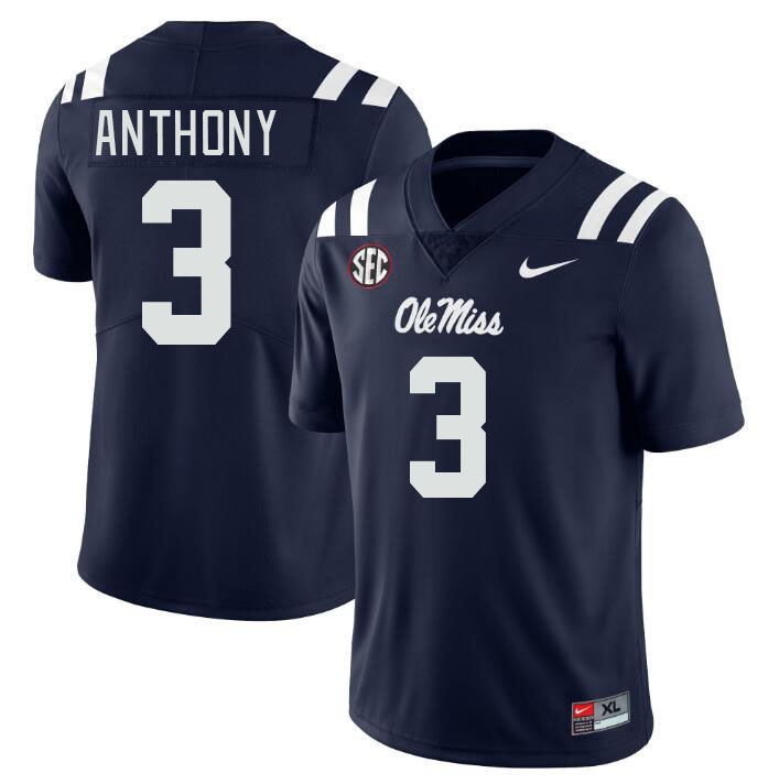 Ole Miss Rebels #3 Daijahn Anthony College Football Jerseyes Stitched Sale-Navy